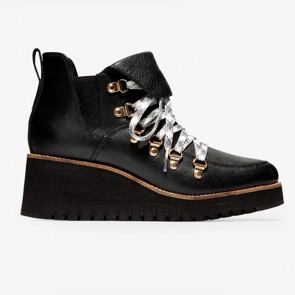 Cole Haan ZERØGRAND Black Leather Wedge Hiker Boot Size 10B LNC